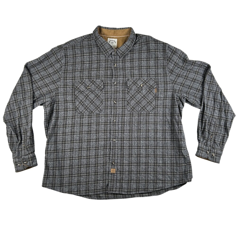 Dubinik Shirt Mens 3XL Gray Plaid Flannel Long Sleeve Button Front Outdoor